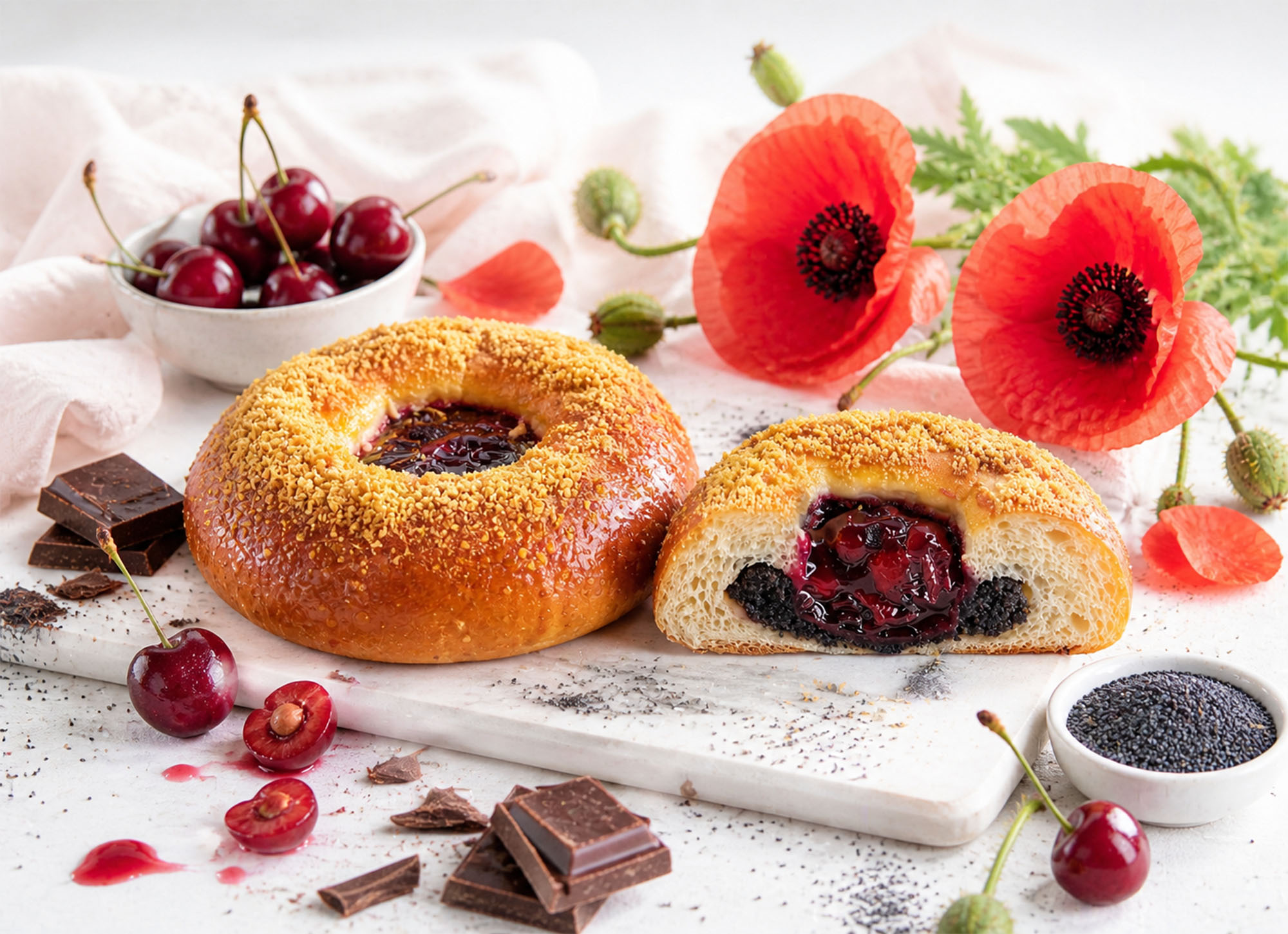 Сдоба "Акуловская" с маком, вишней и шоколадом