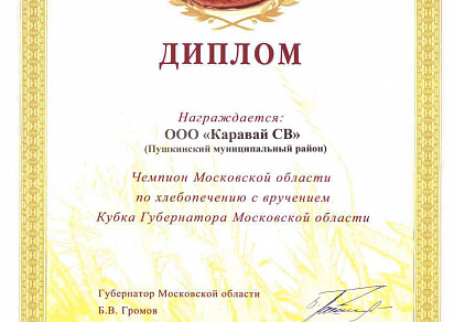 Диплом Кубка Губернатора Московской области 2007